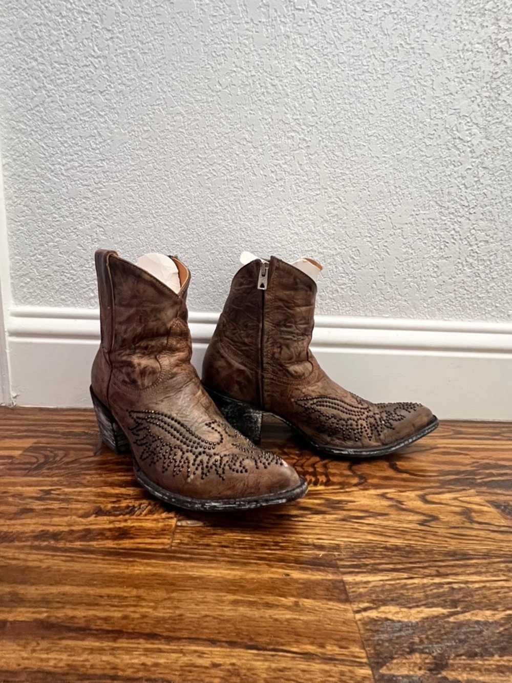 Old Gringo Eagle Crystal Zip L859-16 Brown Stud-Embellished Western Ankle Boots